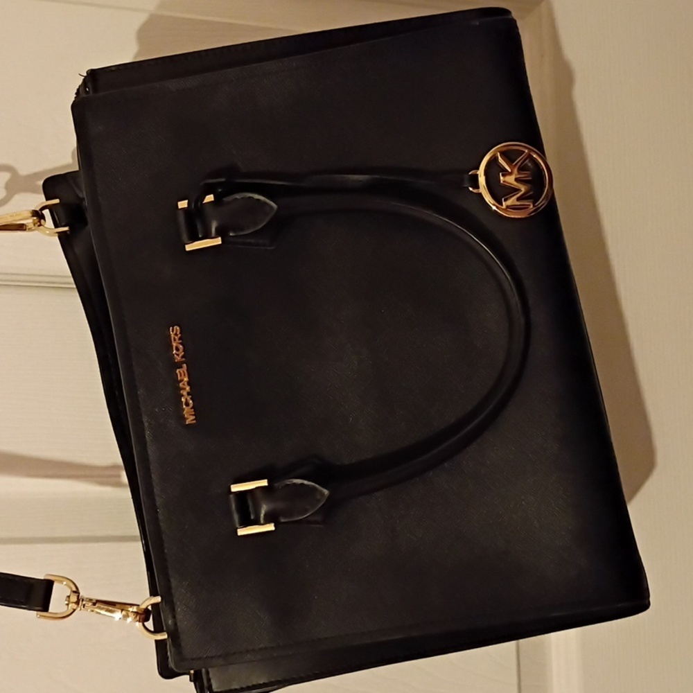 Michael Kors Black And Gold Satchel Bag - Picture 3 of 7